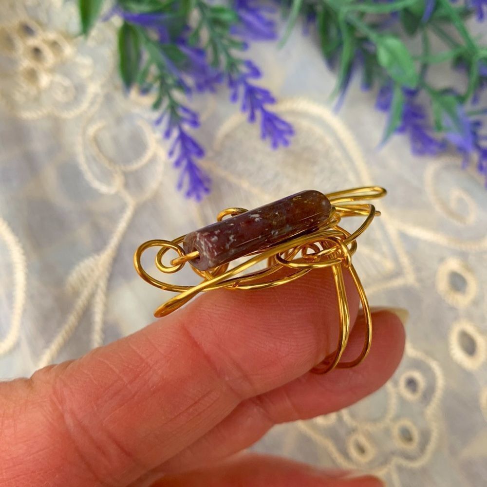 Unique Ocean Jasper In Gold Wire Wrap Artisan Crafted Ring - Picture 7 of 10